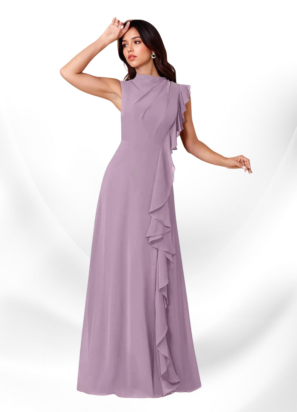 Augday Narine A-Line High Neckline Pleated Chiffon Dress