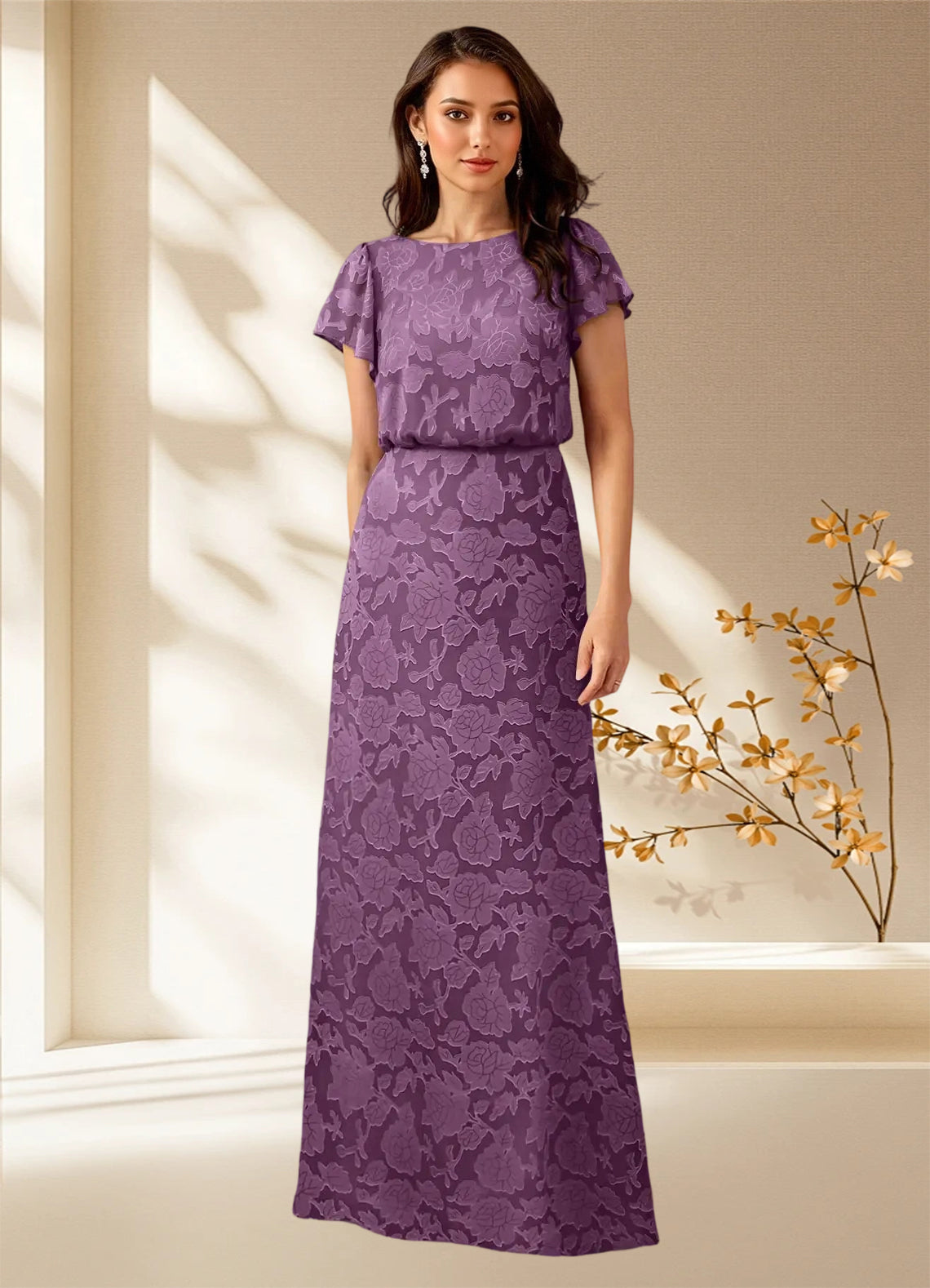 Augday Lehi A-Line Boatneck Floral Burnout Dress
