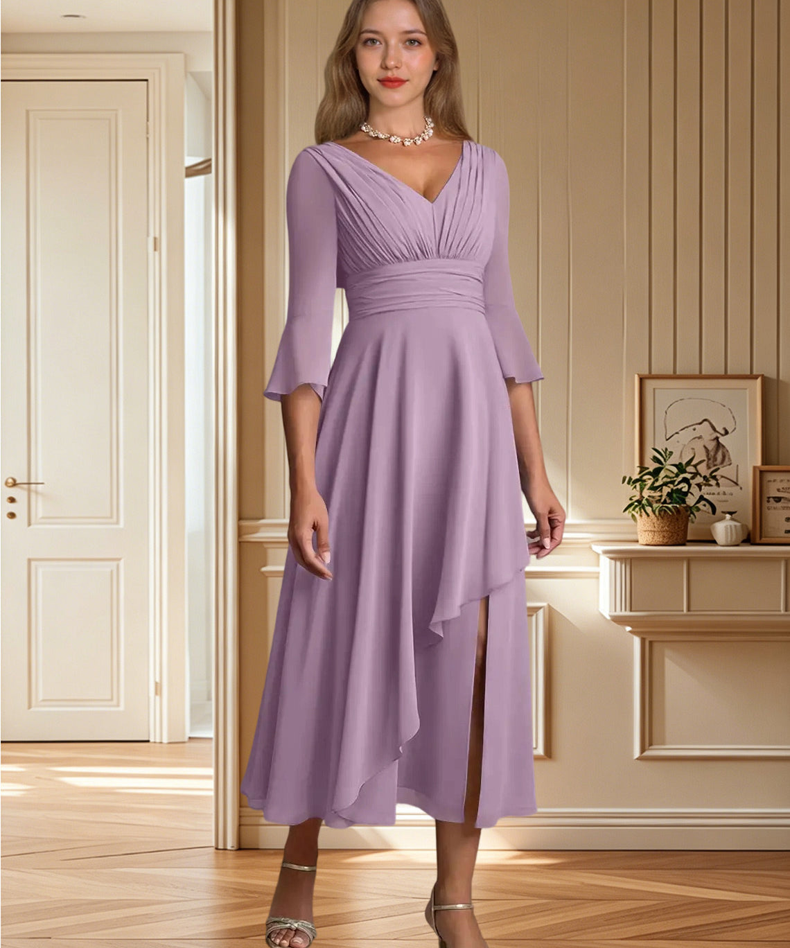Augday Aerynne A-Line Pleated Chiffon Dress