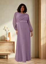 Augday Priyanka A-Line Boatneck Pleated Chiffon Dress