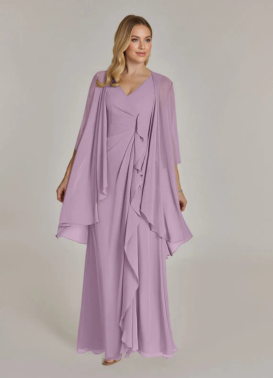Augday Manuella A-Line V-Neck Pleated Chiffon Dress