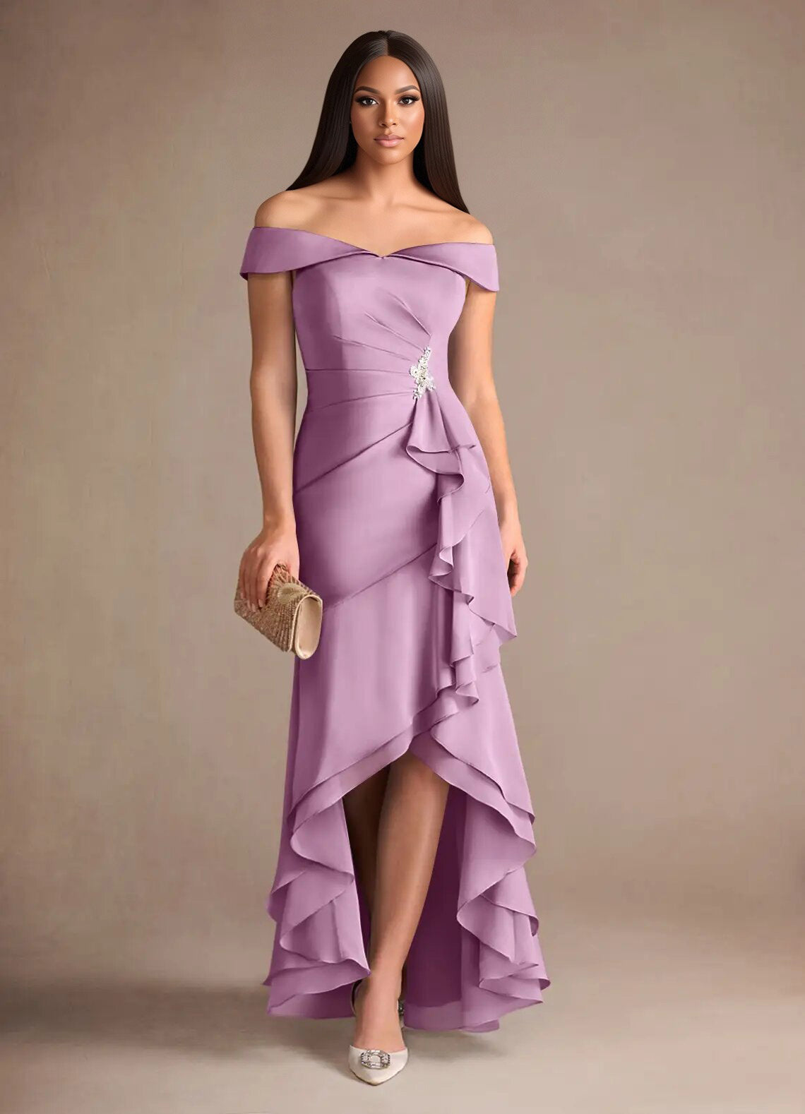 Augday Billings Mermaid Off the Shoulder Stretch Satin Dress