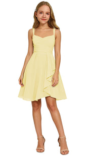 Augday Laly Girl Short Chiffon Flower Girl Dress for Wedding Spaghetti Straps Teens Formal Dresses