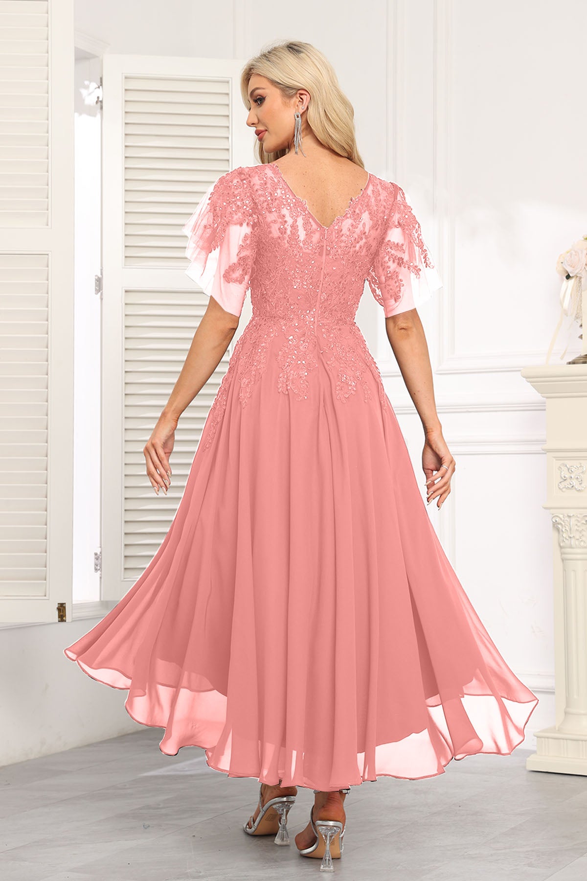 Augday Chiffon Lace Sequins Mother of the Bridesmaid Dresses