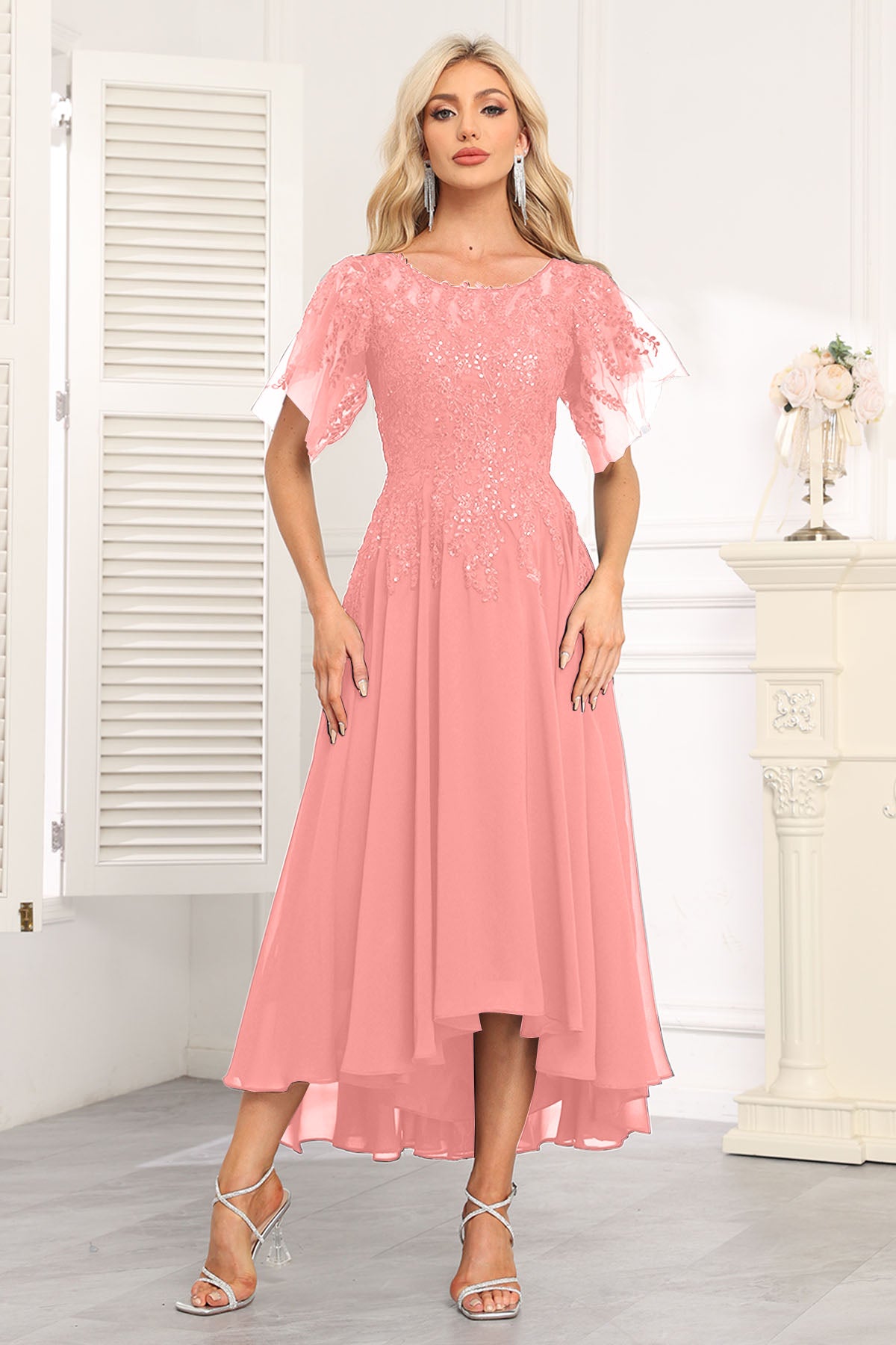 Augday Chiffon Lace Sequins Mother of the Bridesmaid Dresses