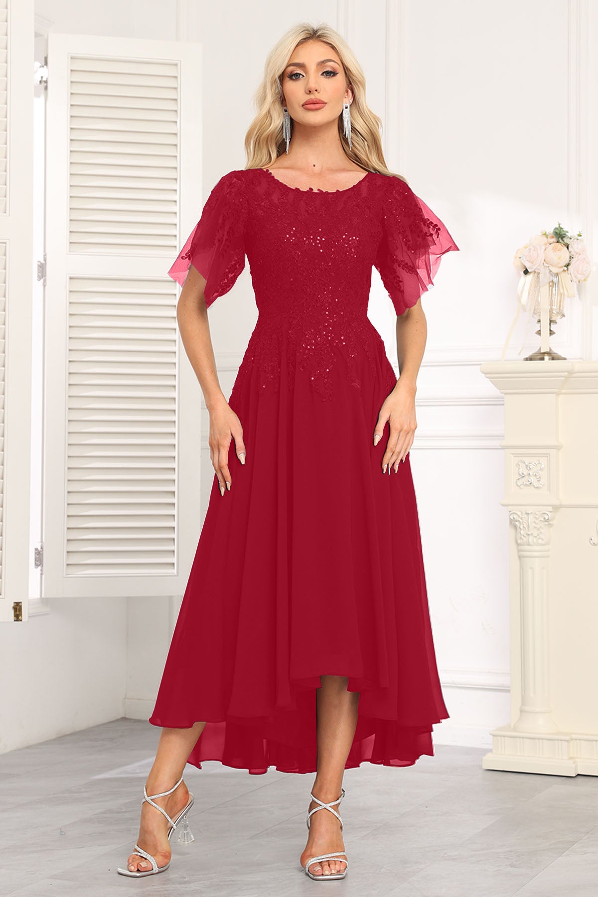 Augday Chiffon Lace Sequins Mother of the Bridesmaid Dresses