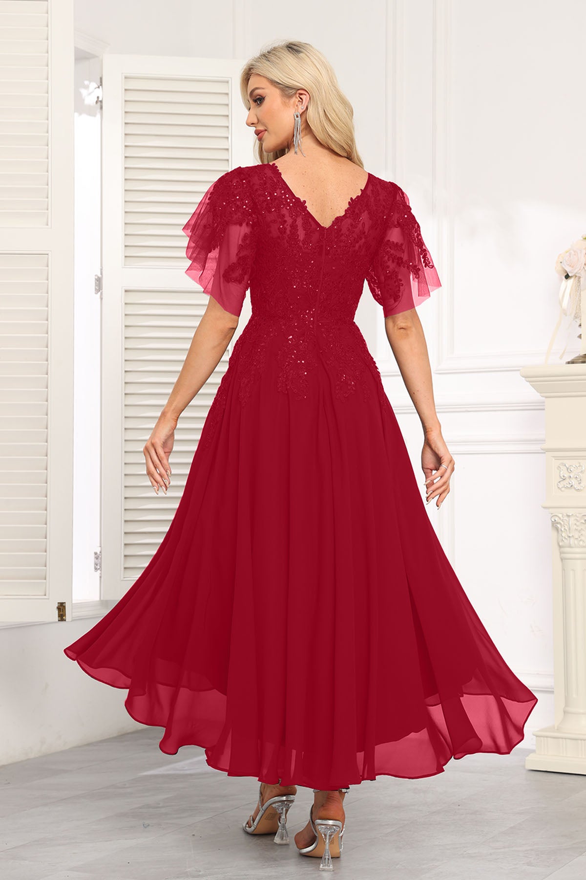 Augday Chiffon Lace Sequins Mother of the Bridesmaid Dresses