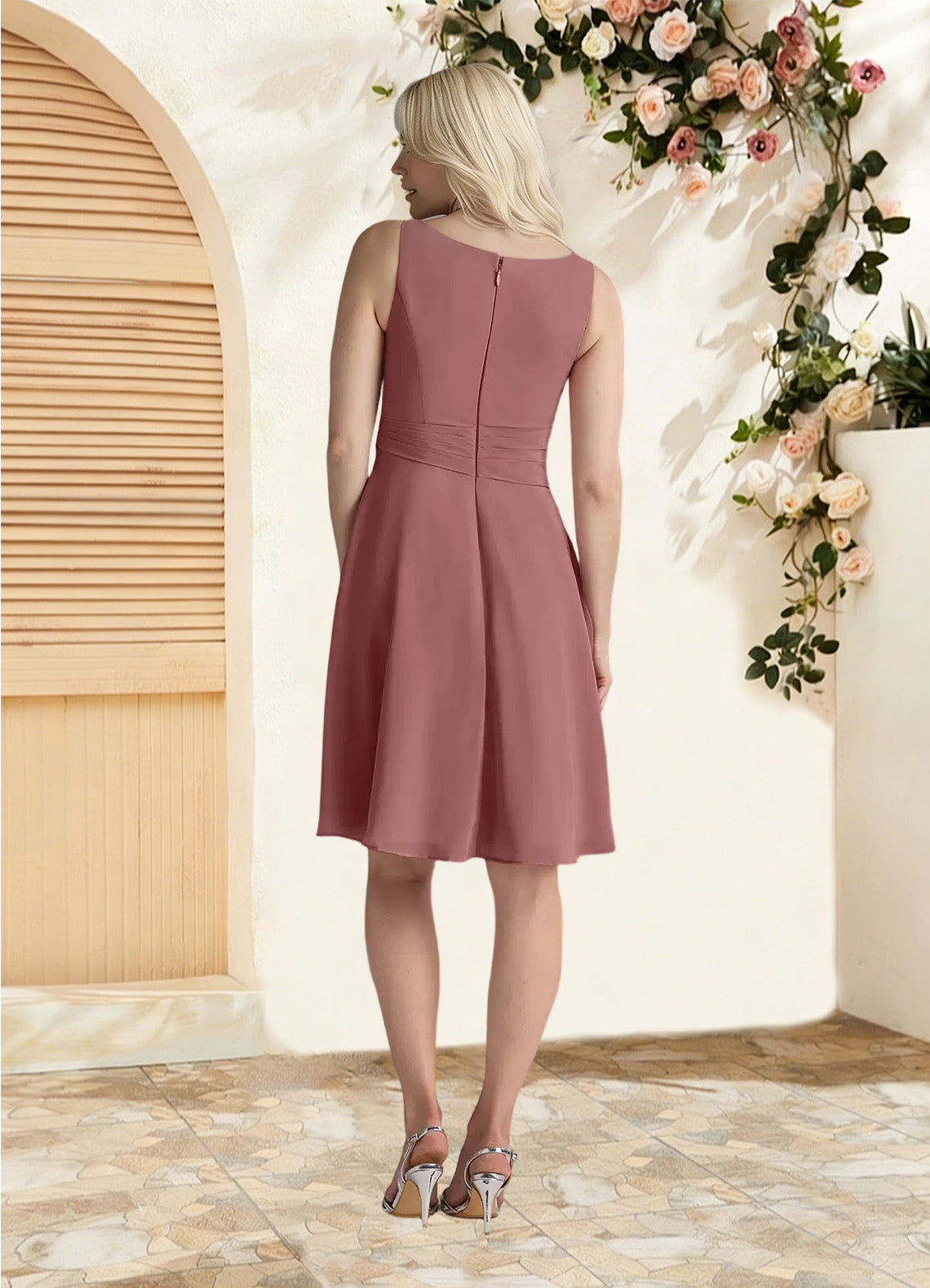 Augday Shirley A-Line Scoop Pleated Chiffon