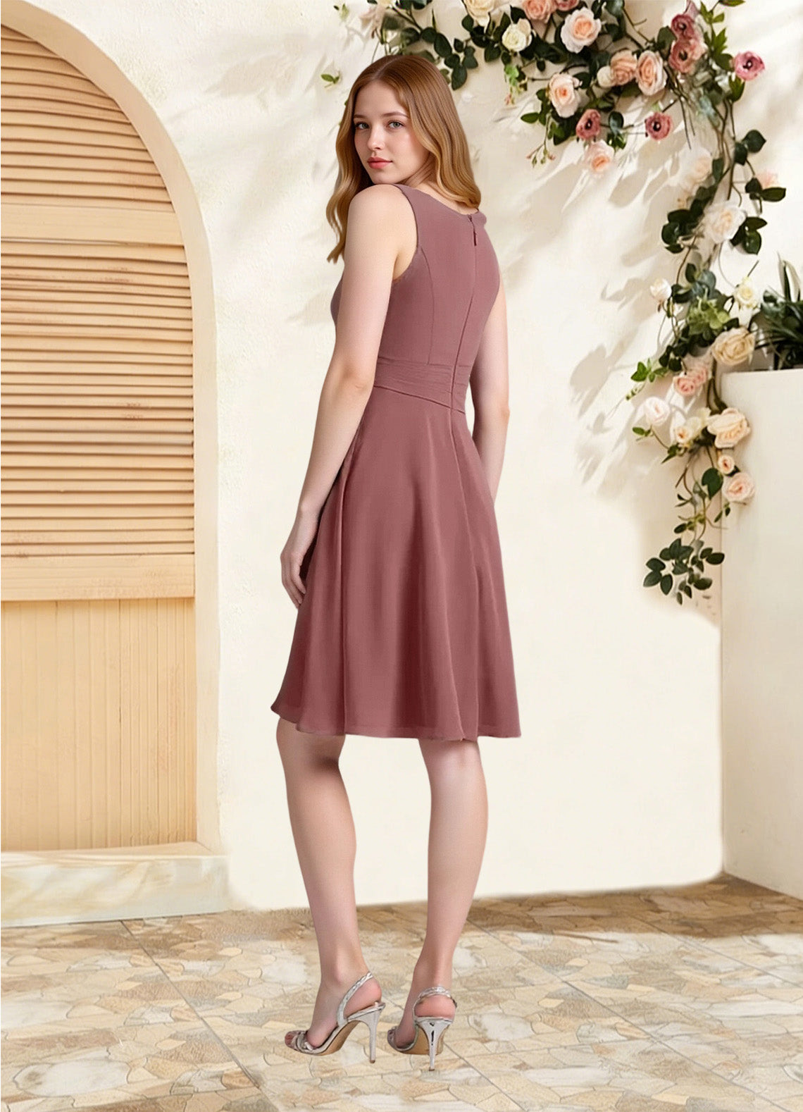 Augday Shirley A-Line Scoop Pleated Chiffon