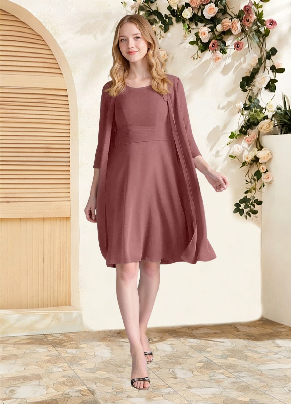 Augday Shirley A-Line Scoop Pleated Chiffon