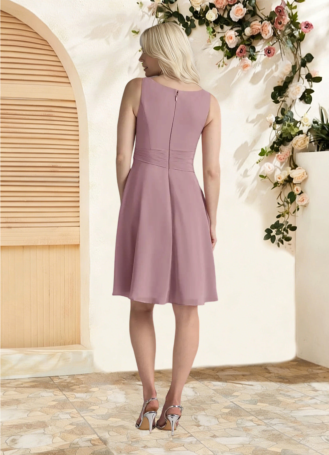 Augday Shirley A-Line Scoop Pleated Chiffon