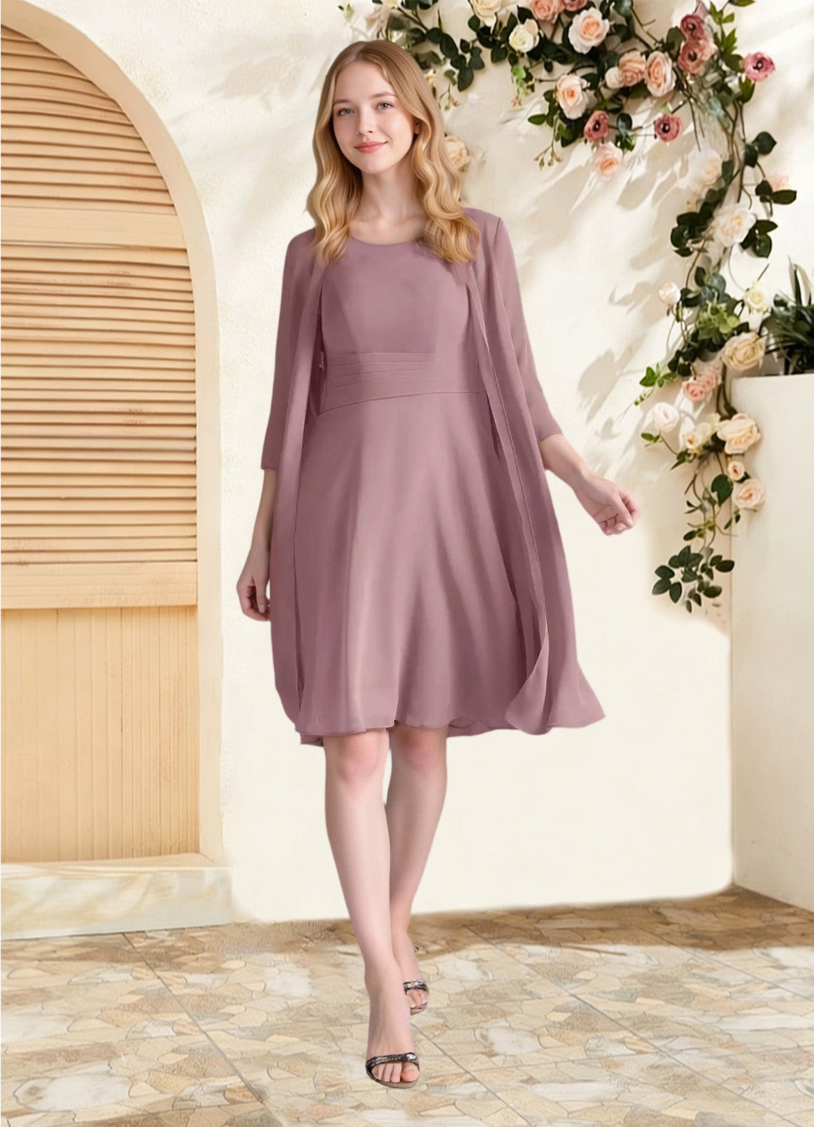 Augday Shirley A-Line Scoop Pleated Chiffon