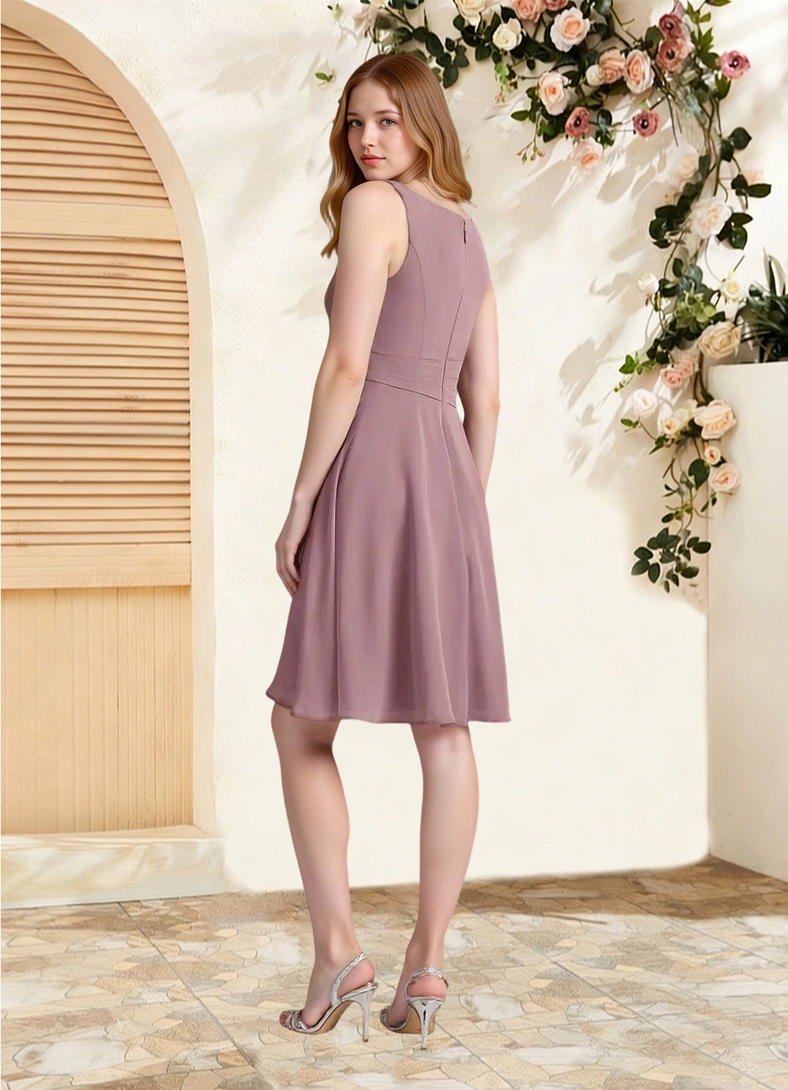 Augday Shirley A-Line Scoop Pleated Chiffon