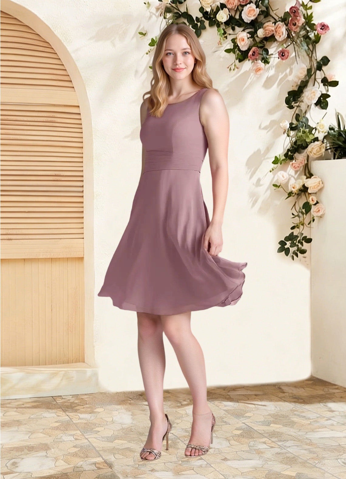 Augday Shirley A-Line Scoop Pleated Chiffon
