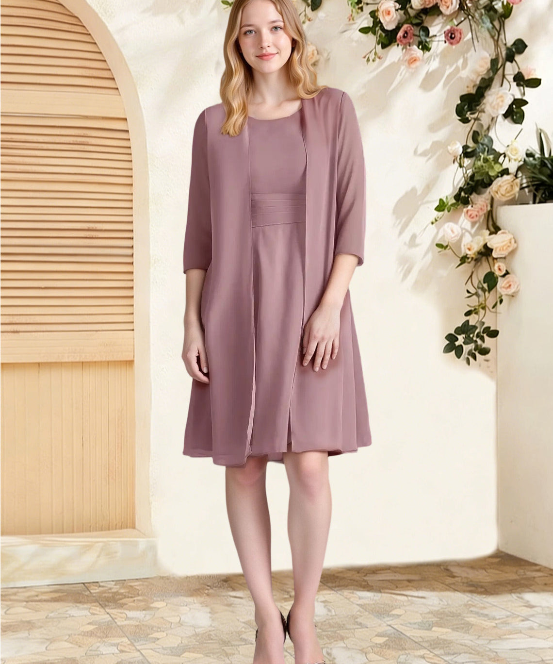 Augday Shirley A-Line Scoop Pleated Chiffon