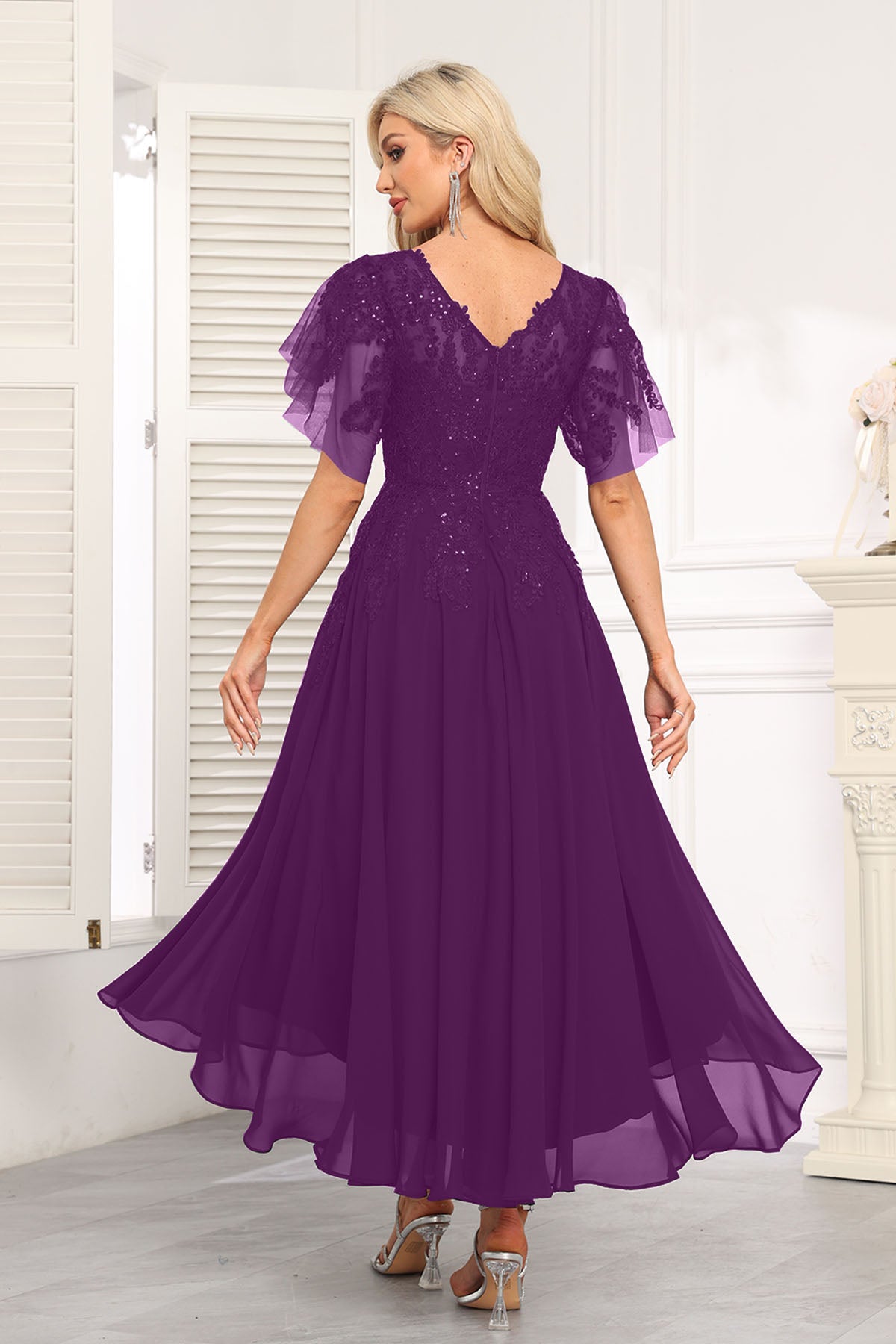 Augday Chiffon Lace Sequins Mother of the Bridesmaid Dresses