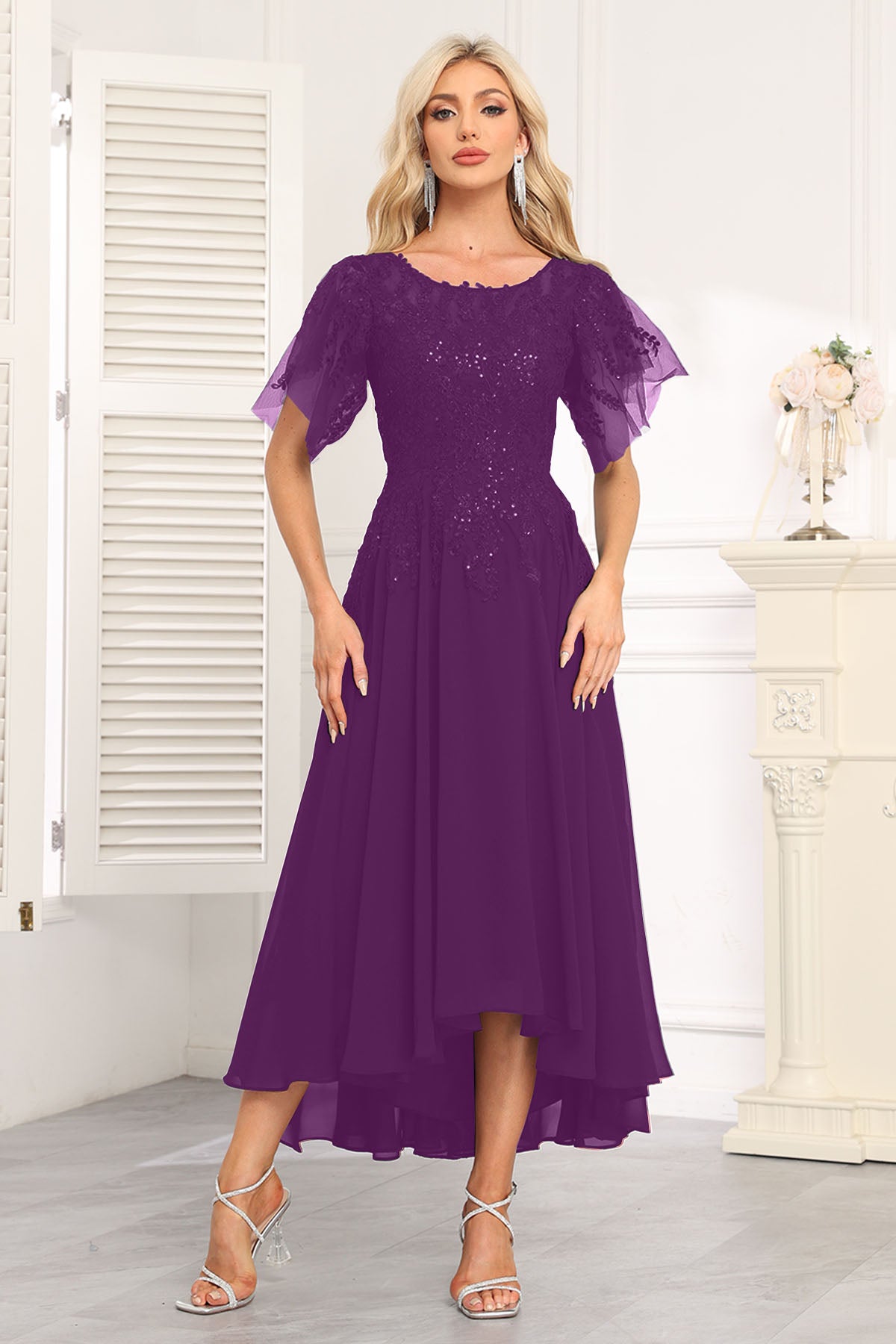 Augday Chiffon Lace Sequins Mother of the Bridesmaid Dresses