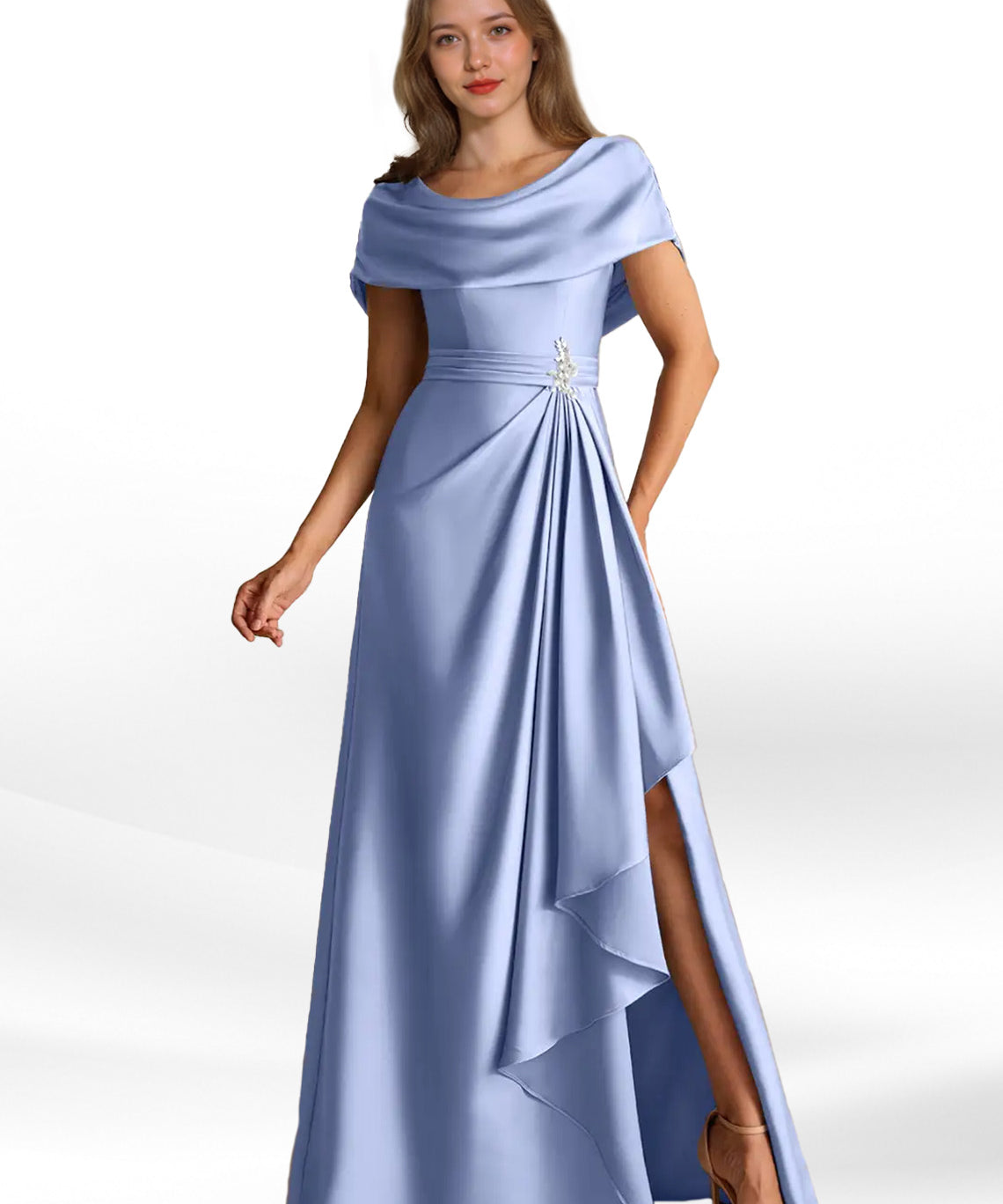 Augday Branford A-Line Pleated Stretch Satin Dress