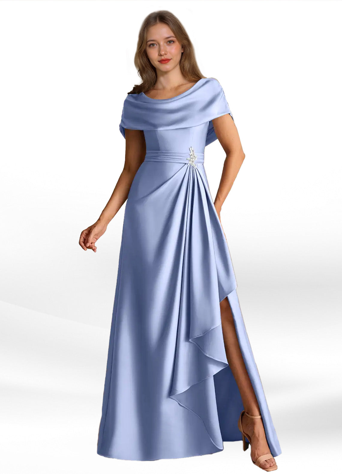Augday Branford A-Line Pleated Stretch Satin Dress