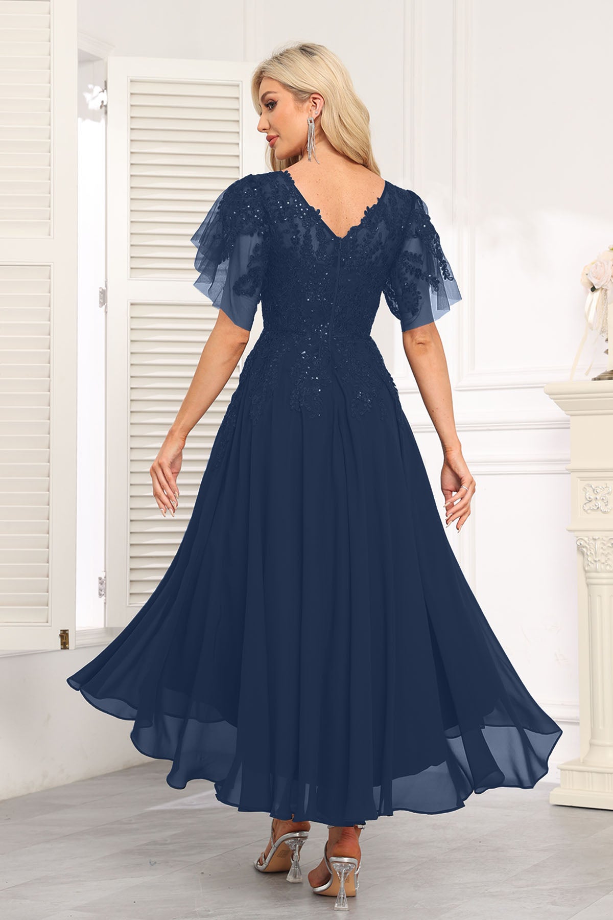 Augday Chiffon Lace Sequins Mother of the Bridesmaid Dresses