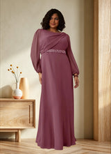 Augday Priyanka A-Line Boatneck Pleated Chiffon Dress