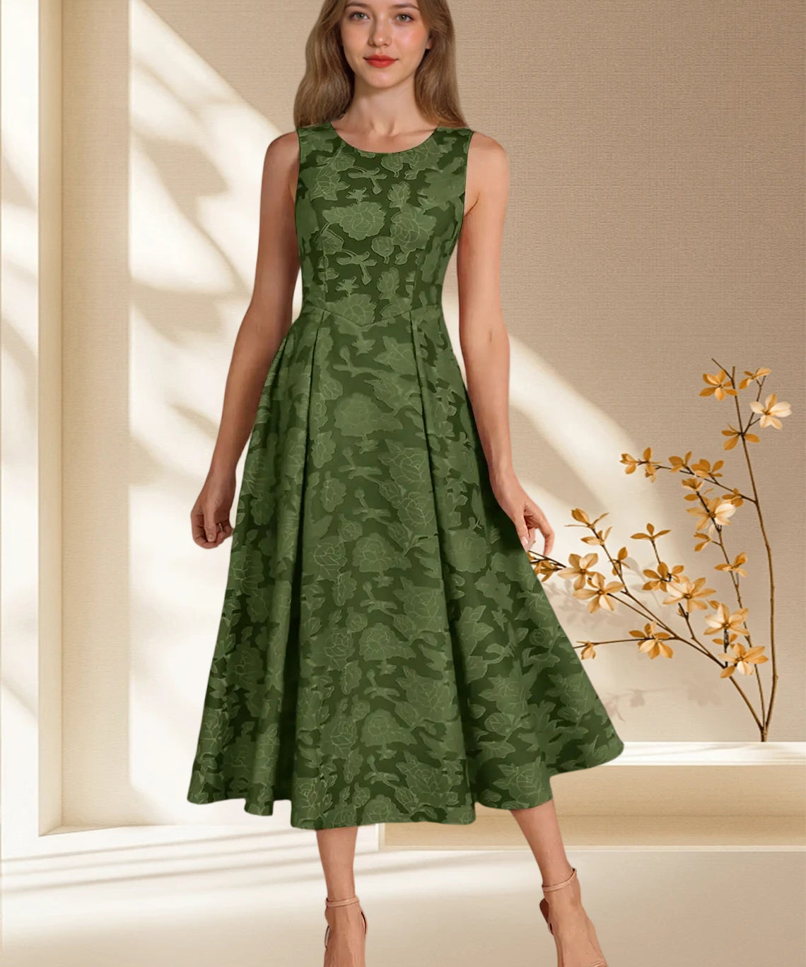 Augday Fulton A-Line Pleated Floral Burnout Dress
