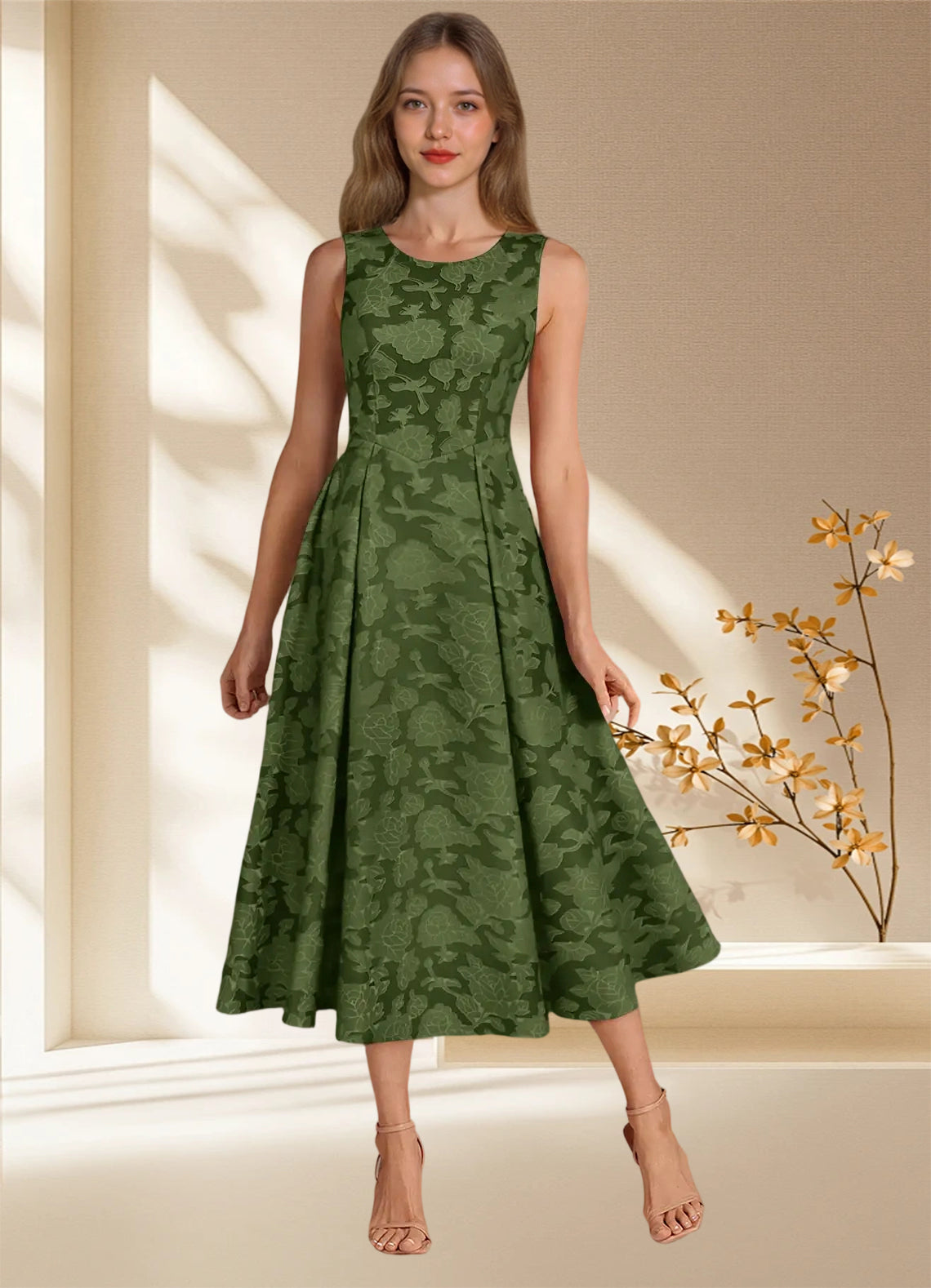 Augday Fulton A-Line Pleated Floral Burnout Dress