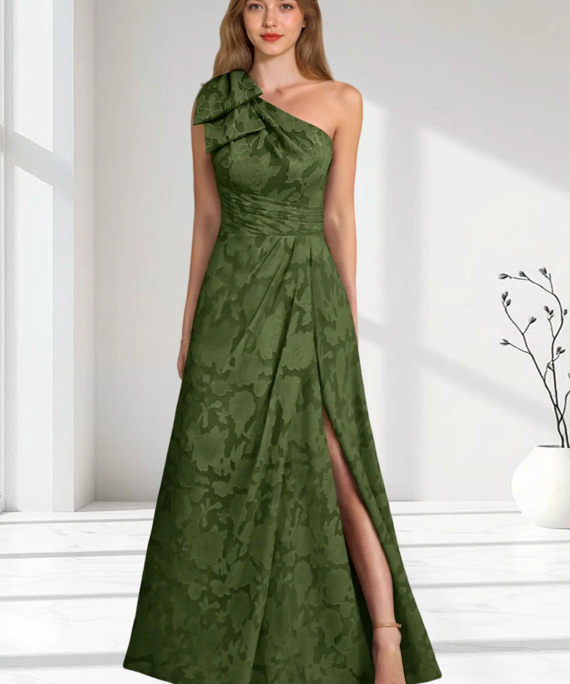 Augday Easton Ball-Gown One Shoulder Floral Burnout Dress