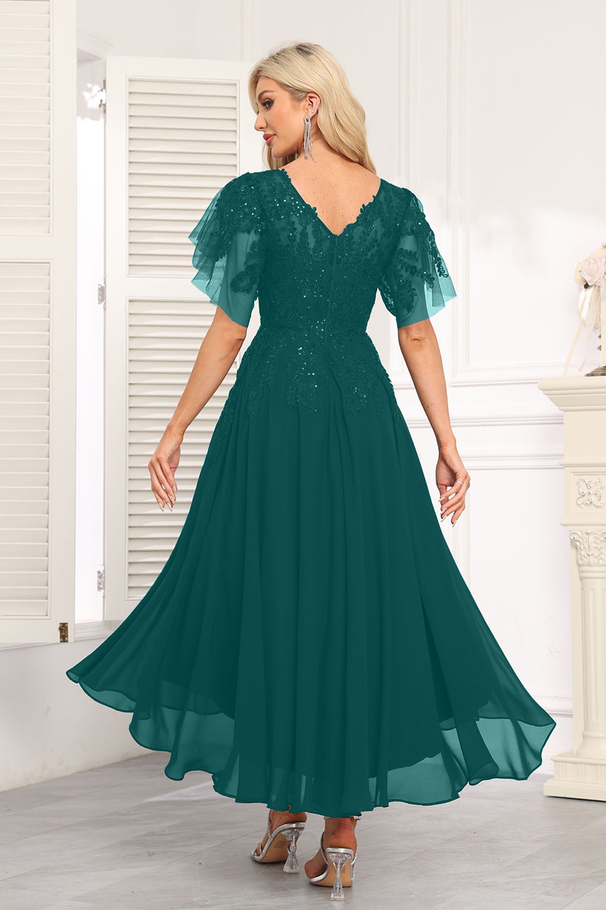 Augday Chiffon Lace Sequins Mother of the Bridesmaid Dresses