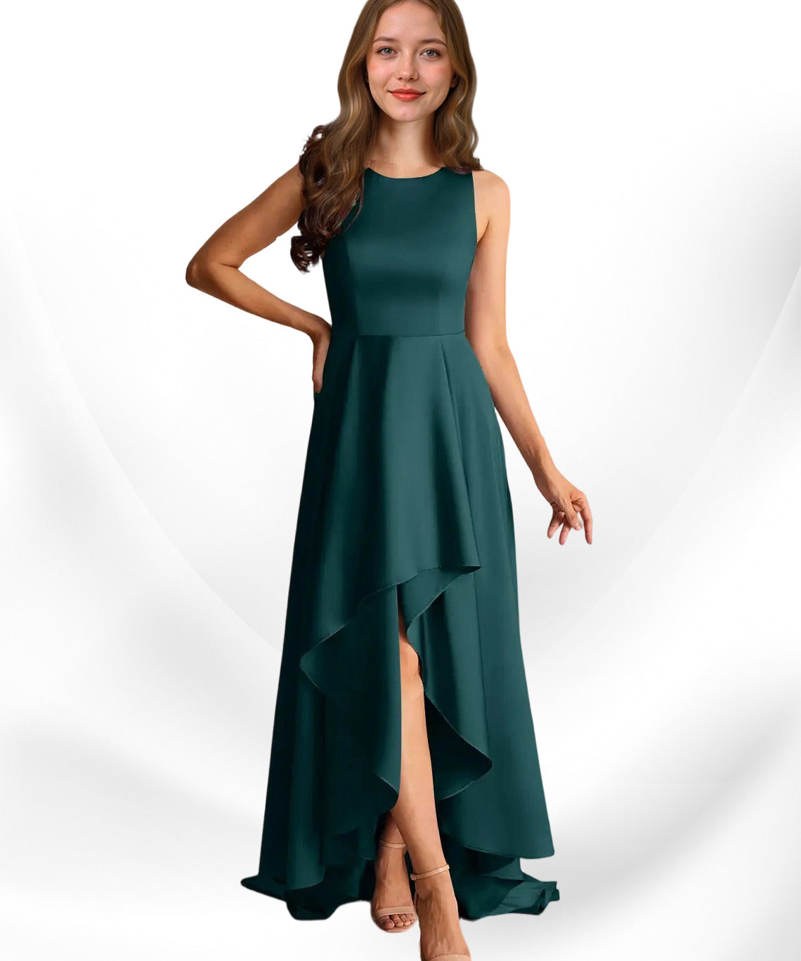 Augday Niles A-Line Trains Stretch Satin Dress