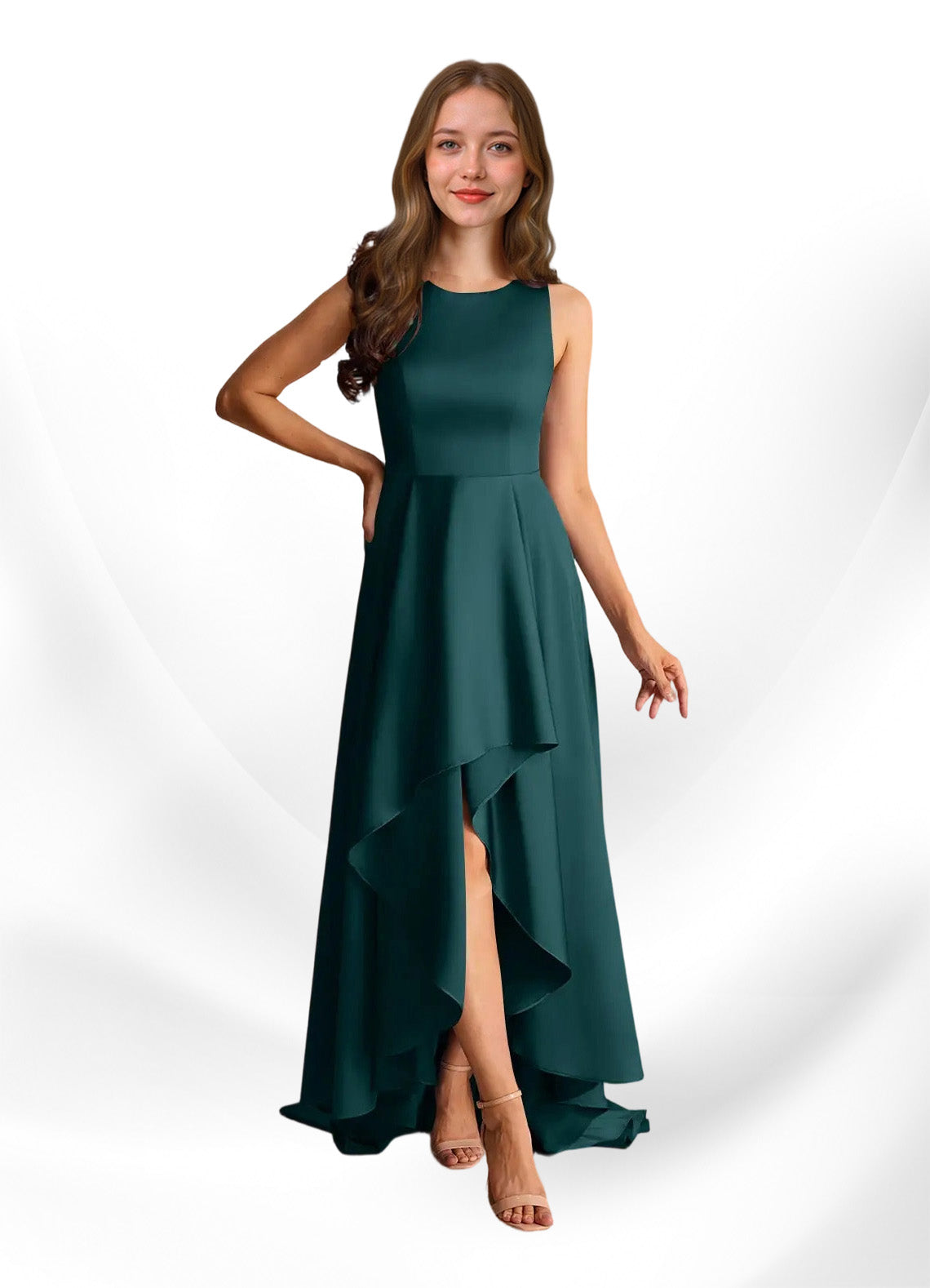 Augday Niles A-Line Trains Stretch Satin Dress