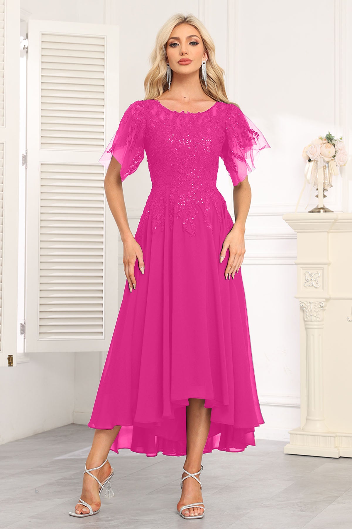 Augday Chiffon Lace Sequins Mother of the Bridesmaid Dresses