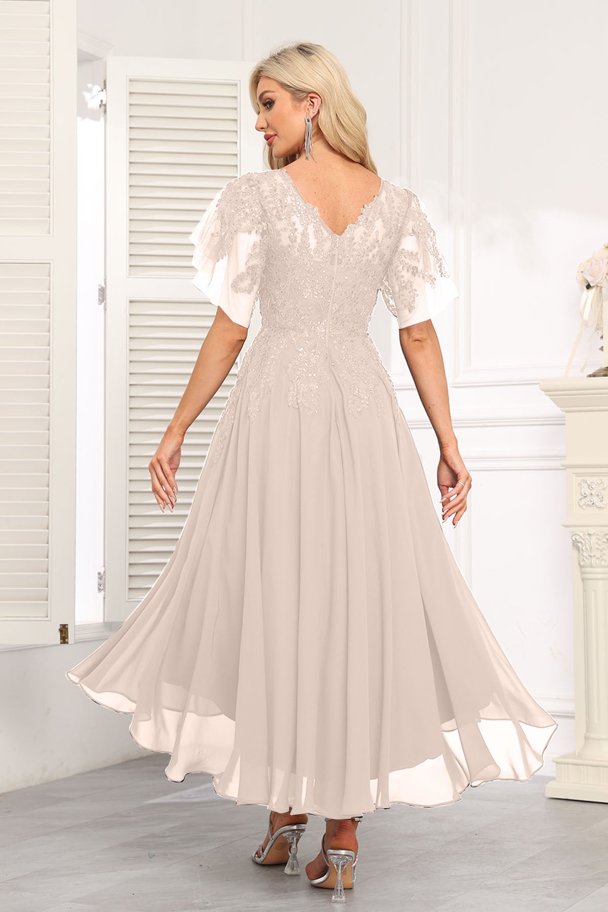 Augday Chiffon Lace Sequins Mother of the Bridesmaid Dresses