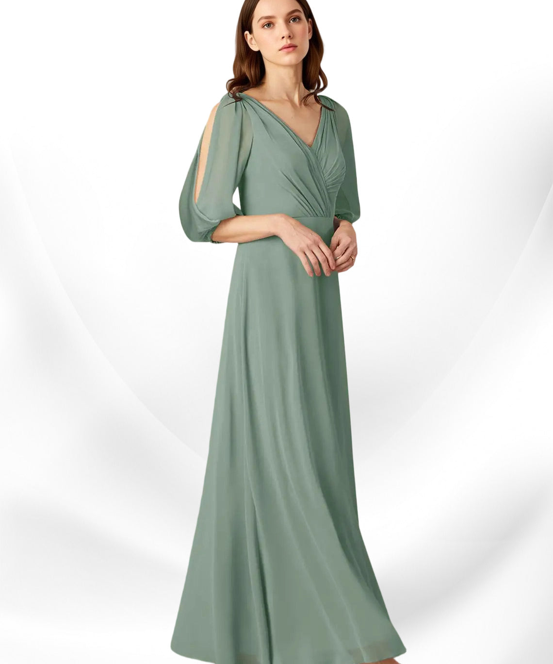 Augday Bronwyn A-Line V-Neck Ruched Chiffon Dress