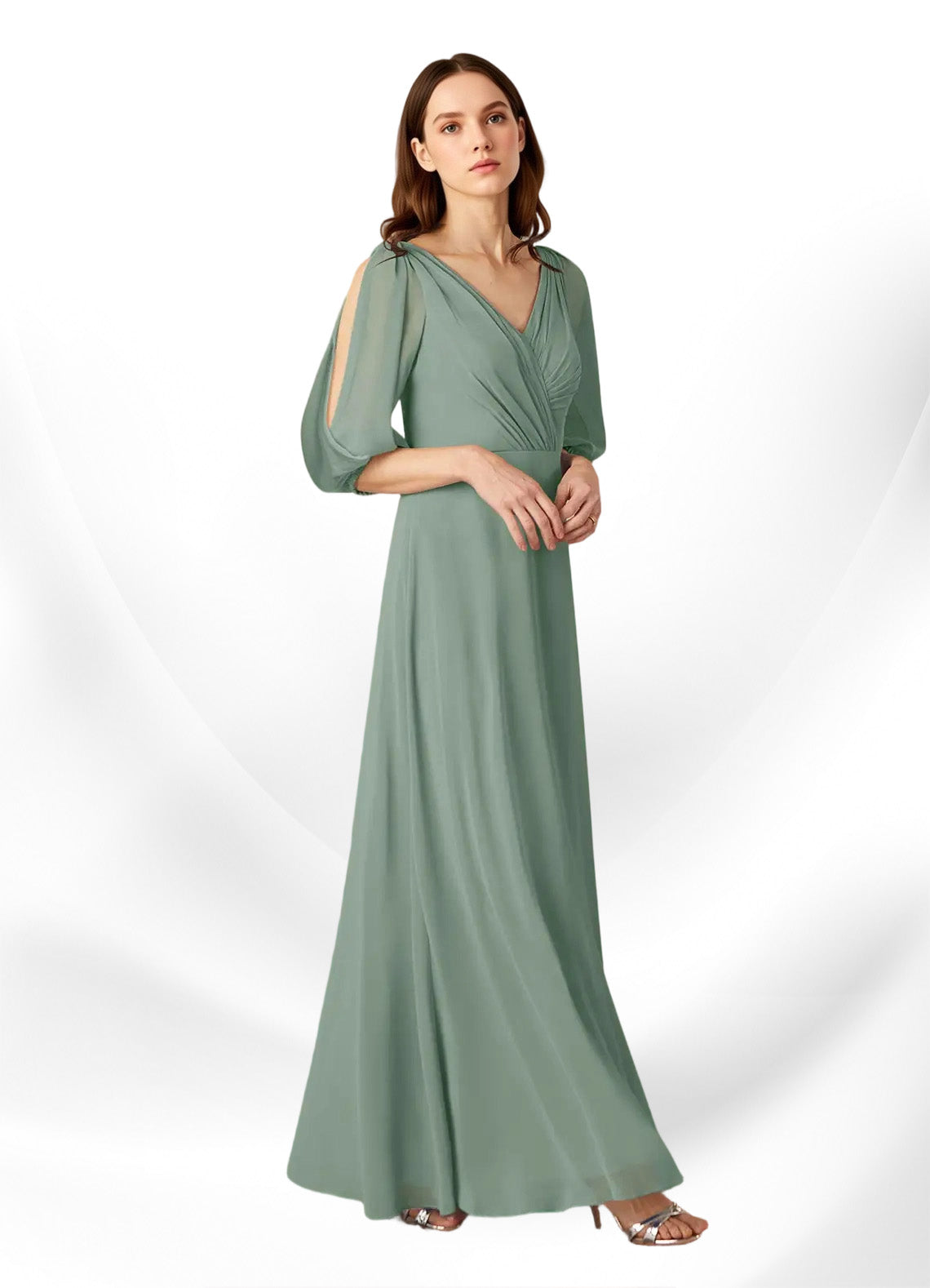 Augday Bronwyn A-Line V-Neck Ruched Chiffon Dress